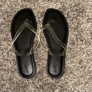 Women's Black Flip Flop Sandals with Clear Straps